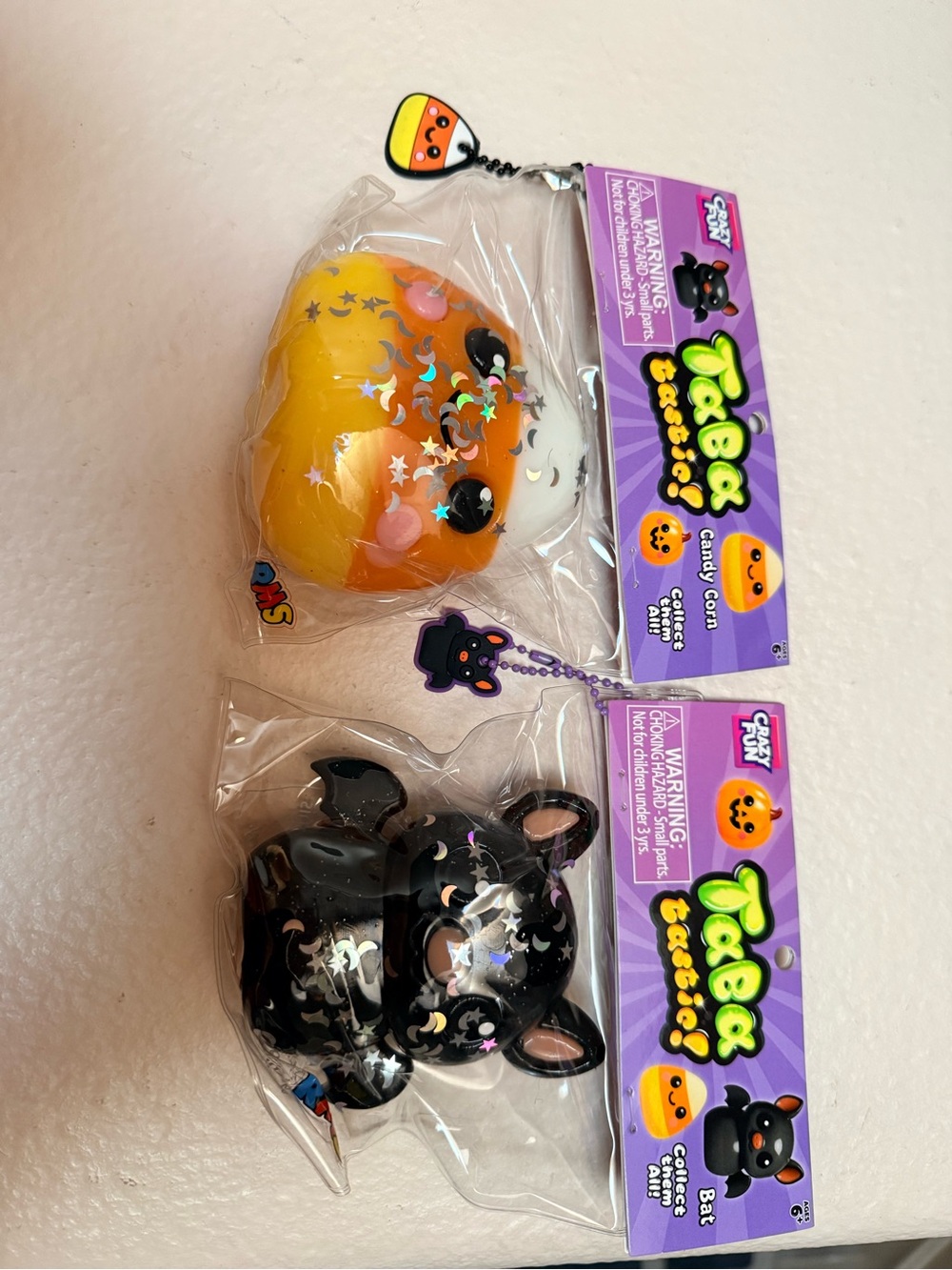Taba Squishy with Keychain - Orange Candy Corn & Black Bat (2-Pack)
